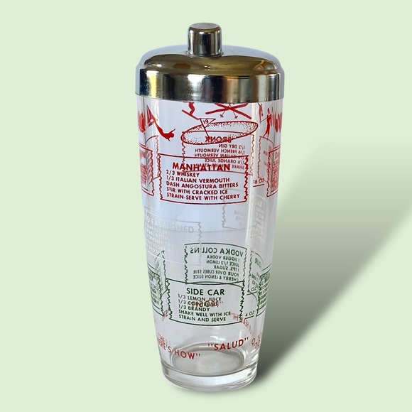 J. Earl & Sons Vintage Sports Glass Cocktail Shaker w/ Recipes 9.5” - Picture 4 of 13